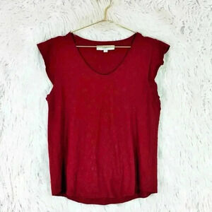 Loft M Red Floral Embroidered Cap Sleeve Top